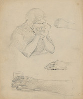 Gustáv Mallý – Sketch of Crying Woman and Detailed Hands Study. Study for the Painting Slovak Wedding 