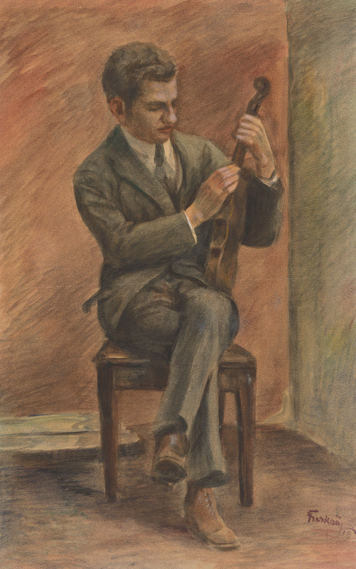 Ladislav Treskoň – Štúdia sediaceho huslistu