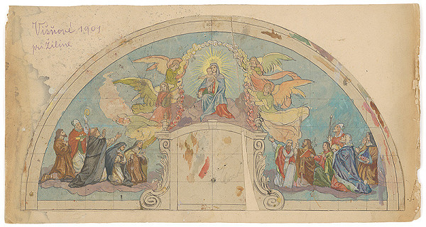 Jozef Hanula – Madonna and Child, Mural Design of a Church in Višňové 