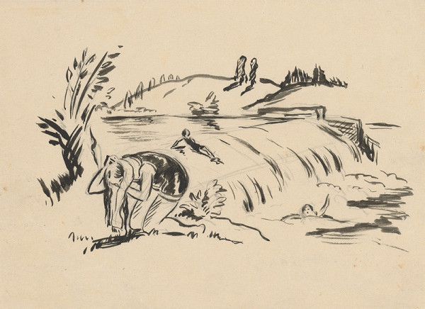 Janko Alexy – Sketch of Girls Bathing near a Dam