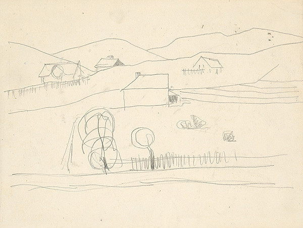 Bedrich Hoffstädter – Náčrt krajiny s domami 