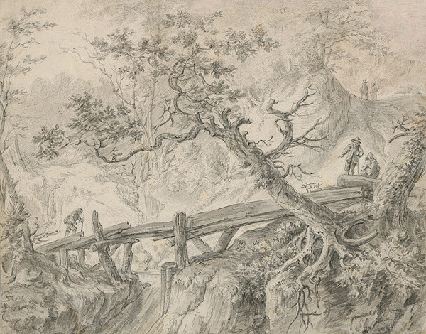 Rakúsky maliar z 19. storočia – Prechod cez drevený most