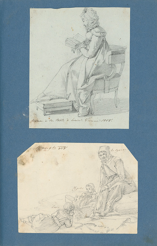Stredoeurópsky maliar z 19. storočia – Grófka Molly Zichy Ferraris pri čítaní. Ľudovít a Karol Zichy Ferraris s vychovávateľkou
