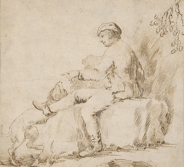 Taliansky maliar okolo 1600 – Study of a Seated Man Playing with a Dog 