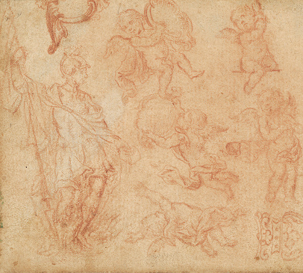 Český maliar z 18. storočia – Skica vojaka a anjelíkov 