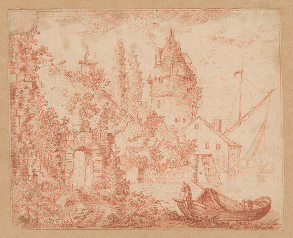 Herman van Swanevelt – Krajina s hradom a loďkou 