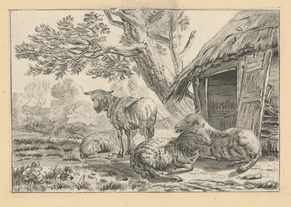 Stredoeurópsky autor okolo roku 1800 – Ovce pred chatrčou