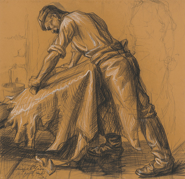 Gejza Angyal – Štúdia 1.postavy k leptu Garbiari II. 