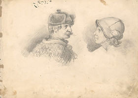 František Klimkovič – Study of Two Male Heads in Various Fur Caps 