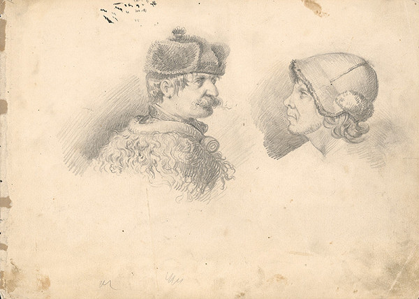 František Klimkovič – Study of Two Male Heads in Various Fur Caps