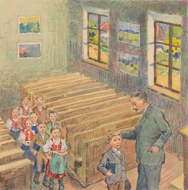 Gustáv Mallý – 1. - Teacher with Children in a Class
