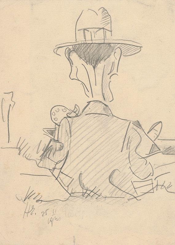 Eugen Nevan – Caricature of a Seated Man from the Back 