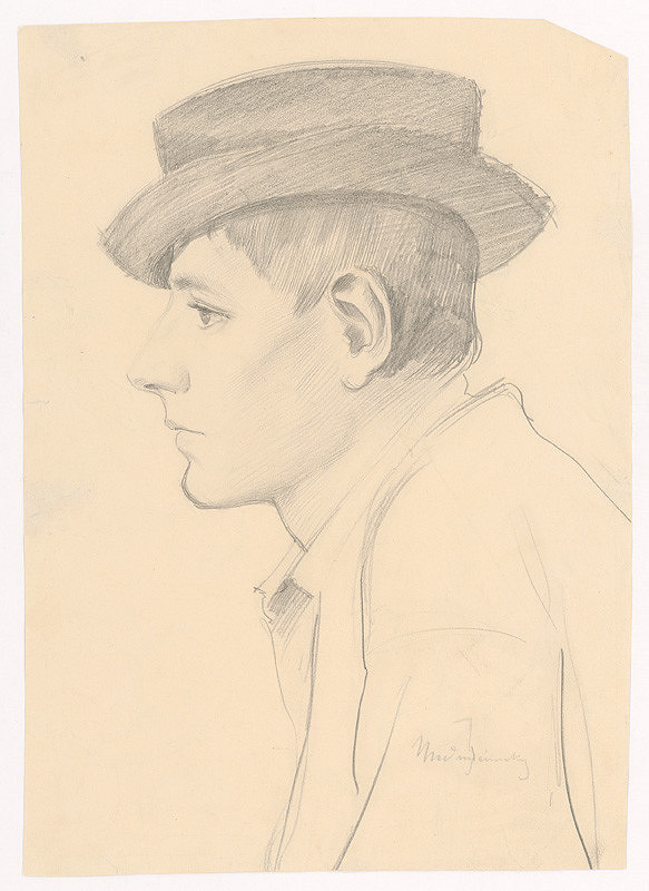 Ladislav Mednyánszky – Profil mladíka v okrúhlom tmavom klobúku 