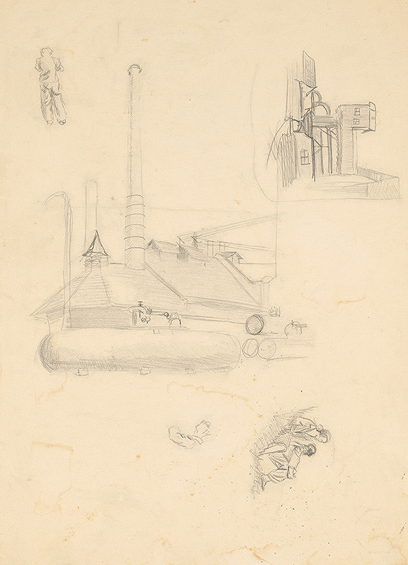 Arnold Peter Weisz-Kubínčan – Sketch of a Factory and Figures