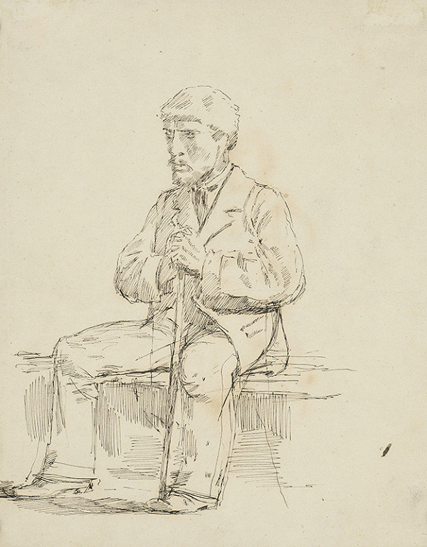 Ladislav Mednyánszky – Na lícnej strane štúdia sediaceho muža s palicou 