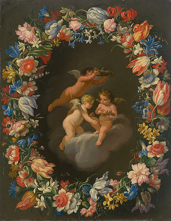 Český maliar z konca 18. storočia – Angels in a Flower Wreath I.