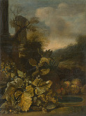 Abraham Begeyn – Romantic Landsceape with Still Life and Amtique Column 