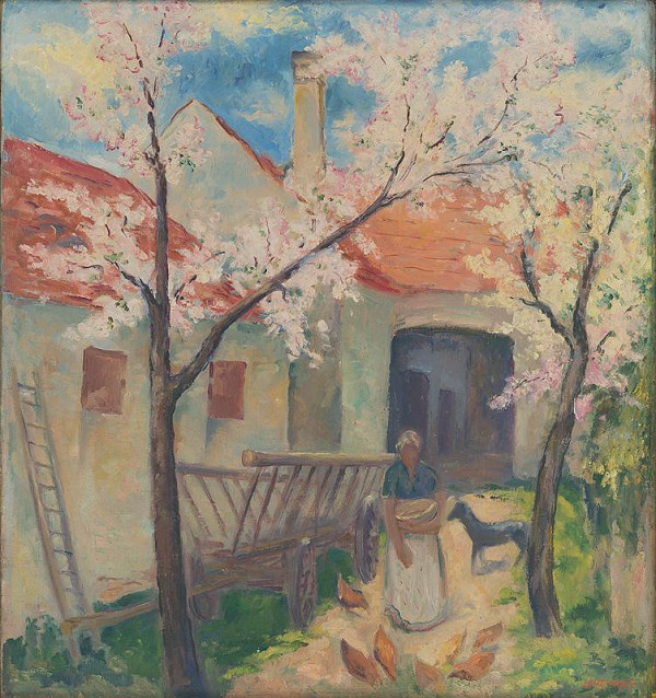 Eugen Lehotský – Yard with Blooming Trees