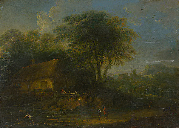 Nemecký maliar z 18. storočia – Krajina s rybárom 