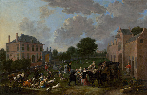 Flámsky [holandský] maliar z konca 17. storočia – Príjazd vznešenej spoločnosti na nádvorie zámku