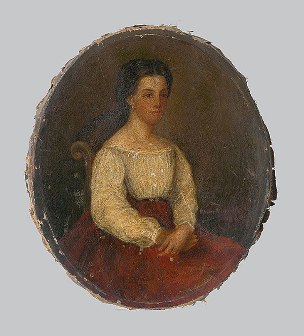 Anna Zmeškalová – Portrét ženy v bielom živôtiku a červenej sukni