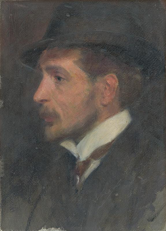 Milan Thomka Mitrovský – Self-Portrait ? from Profile in a Hat