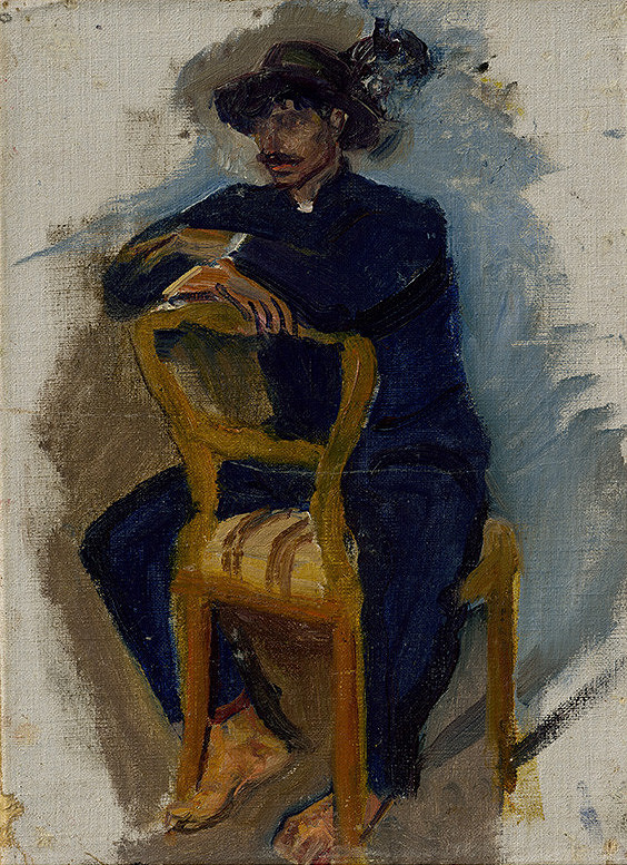 Ladislav Mednyánszky – Švihák sediaci na stoličke v štýle biedermeier