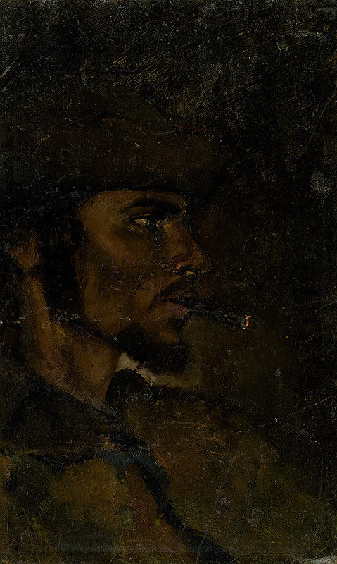 Ladislav Mednyánszky – Portrét mladého muža s cigarou. Portrét cigáňa