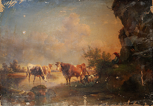 Stredoeurópsky maliar z 19. storočia – Landscape with Cowherd 