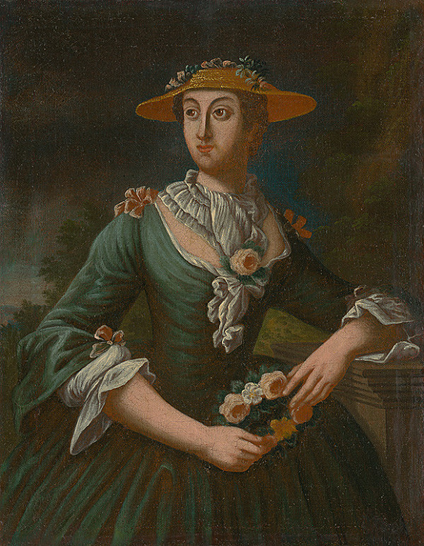 Poloľudový maliar z 1. tretiny 19. storočia – Portrait of a Woman in a Hat with Flowers 