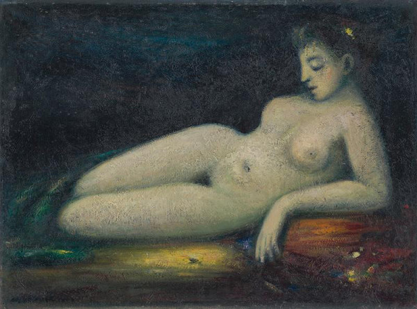 Ján Mudroch – Reclining Nude with a Flower in her Hair