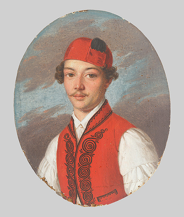 Stredoeurópsky maliar z 1. polovice 19. storočia, Spišský maliar – Podobizeň mladého muža v červenej veste a dalmátskej čiapke 