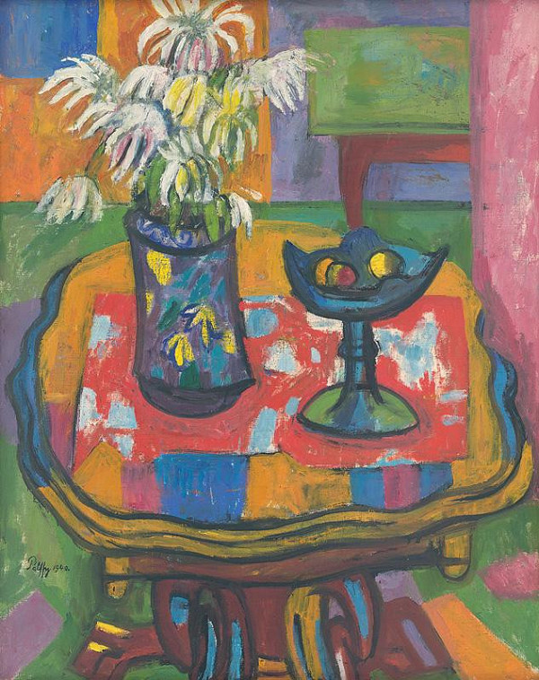 Peter Pálffy – Still Life on a Red Tablecloth