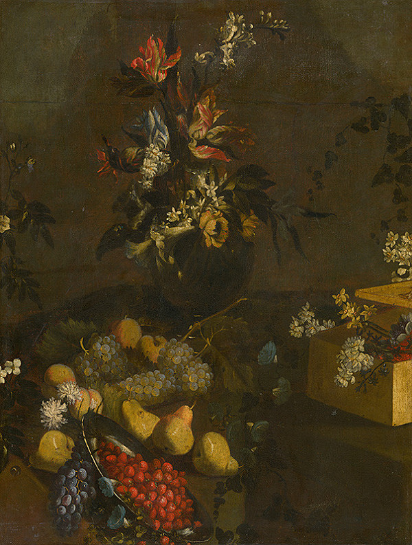 Neznámy maliar – Zátišie s kyticou a ovocím