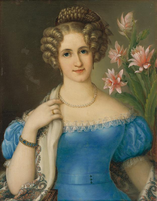 Jozef Ginovský – Portrait of a Young Lady in a Blue Dress