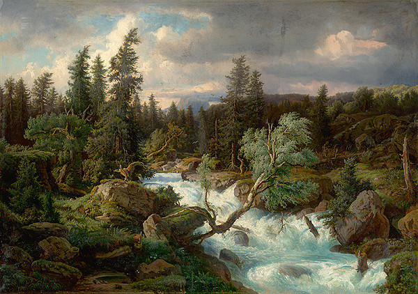 Rakúsky maliar z 2. polovice 19. storočia – Alpine Mountain-Stream 