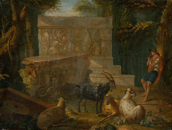 Autor kópie neznámy, Johan Edvard Mandelberg – Pastier oviec pri antickom reliéfe