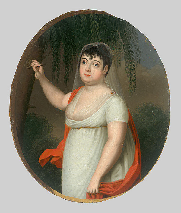 Jozef Czauczik, Stredoeurópsky maliar okolo 1800 – Young Woman by a Table. Anna Mária Szirmayová, née Horváth-Stančič