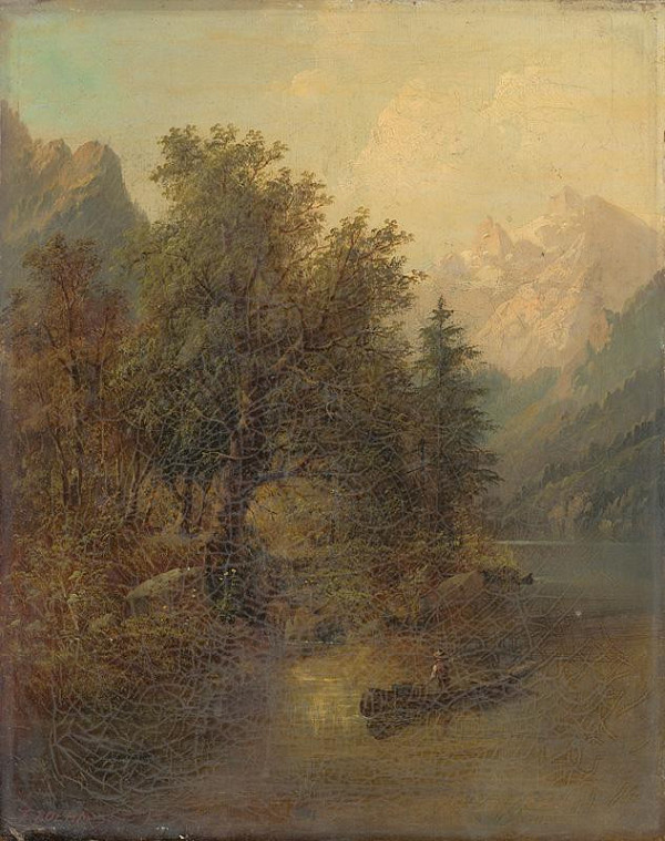 Eduard Boehm – Alpine Landscape with a Boat