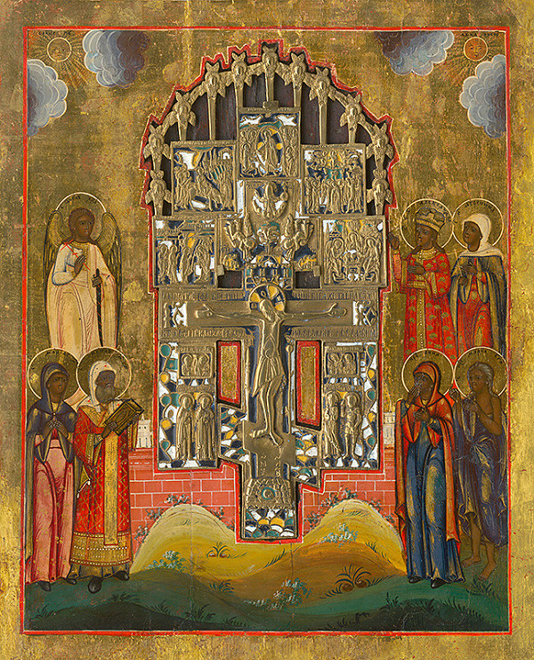 Ruský ikonopisec – Ukrižovanie- Ikona so svätými postavami