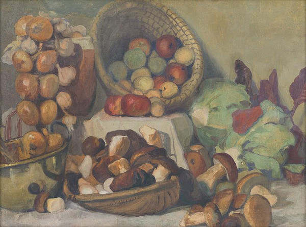 Peter Július Kern – Zátišie s hríbami, zeleninou a ovocím