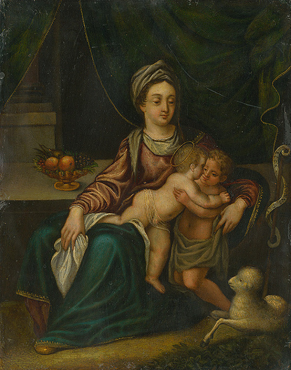 Taliansky maliar z 1. polovice 18. storočia – Sediaca Madona s Ježiškom a sv. Jánom Krstiteľom