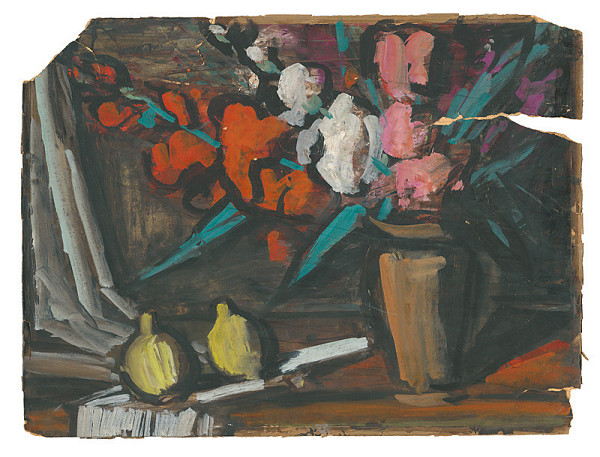 Július Lőrincz – Zátišie s kvetinami a citrónom