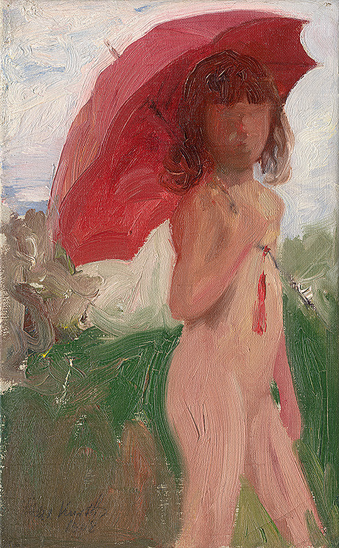 Maximilián Kurth – Leto - štúdia dievčaťa s červeným dáždnikom