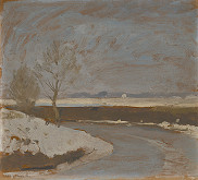 Karol Pongrácz – Study of Winter Landscape with a River 