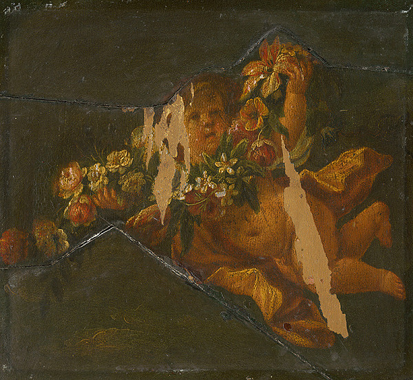 Nemecký maliar z konca 17. storočia – Letiace Putto s kvetmi