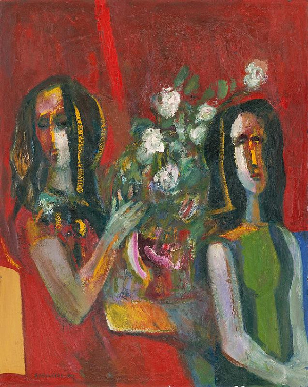 Silvestras Džiaukštas – Figures on a Red Background