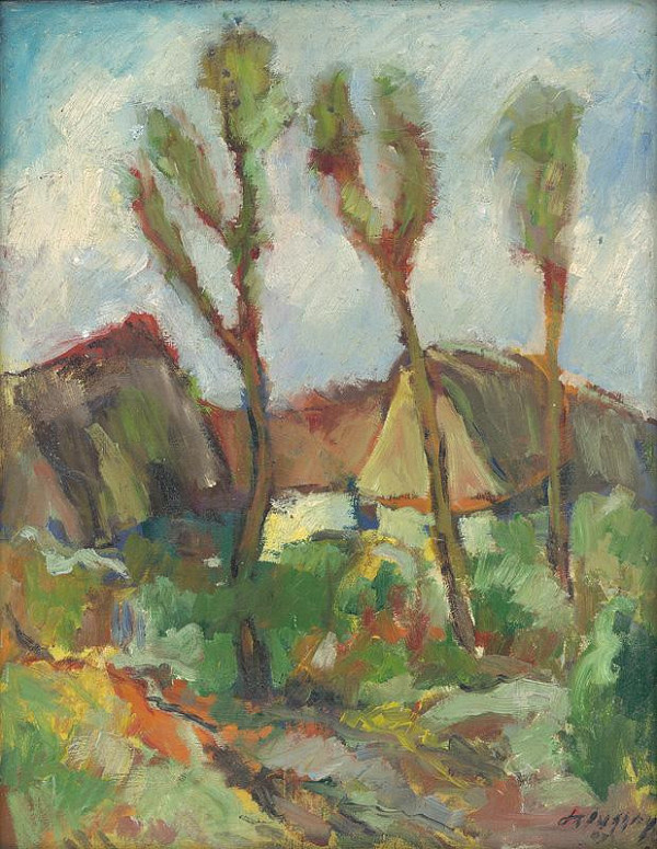 Zolo Palugyay – Sketch of a Landscape with Poplars