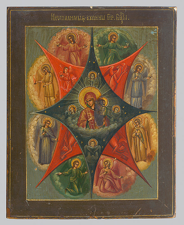 Ruský ikonový maliar – Bohorodička s evanjelistami v anjelskom chóre