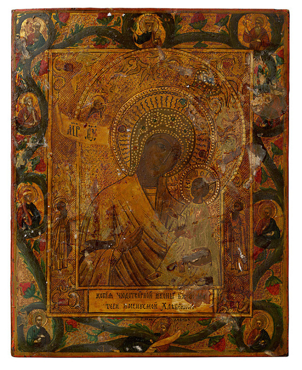Ruský ikonový maliar – Bohorodička, po okrajoch poprsia svätcov